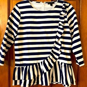 Navy and Cream Ruffled Top!